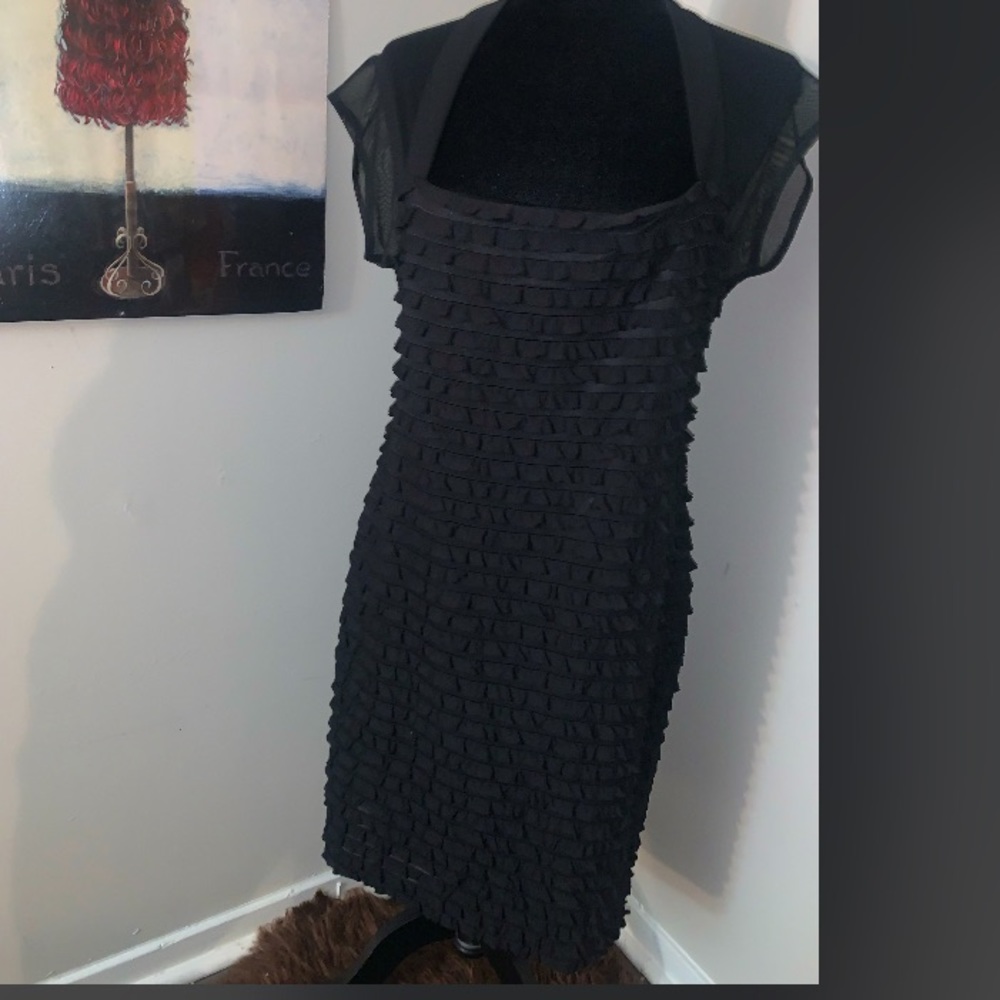 Black Sleeveless Mesh Frill Stretch Dress